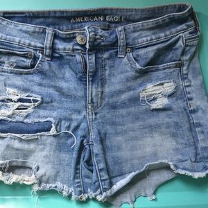 American Eagle Outfitters Blue Jean Shorts with Distressed Hem